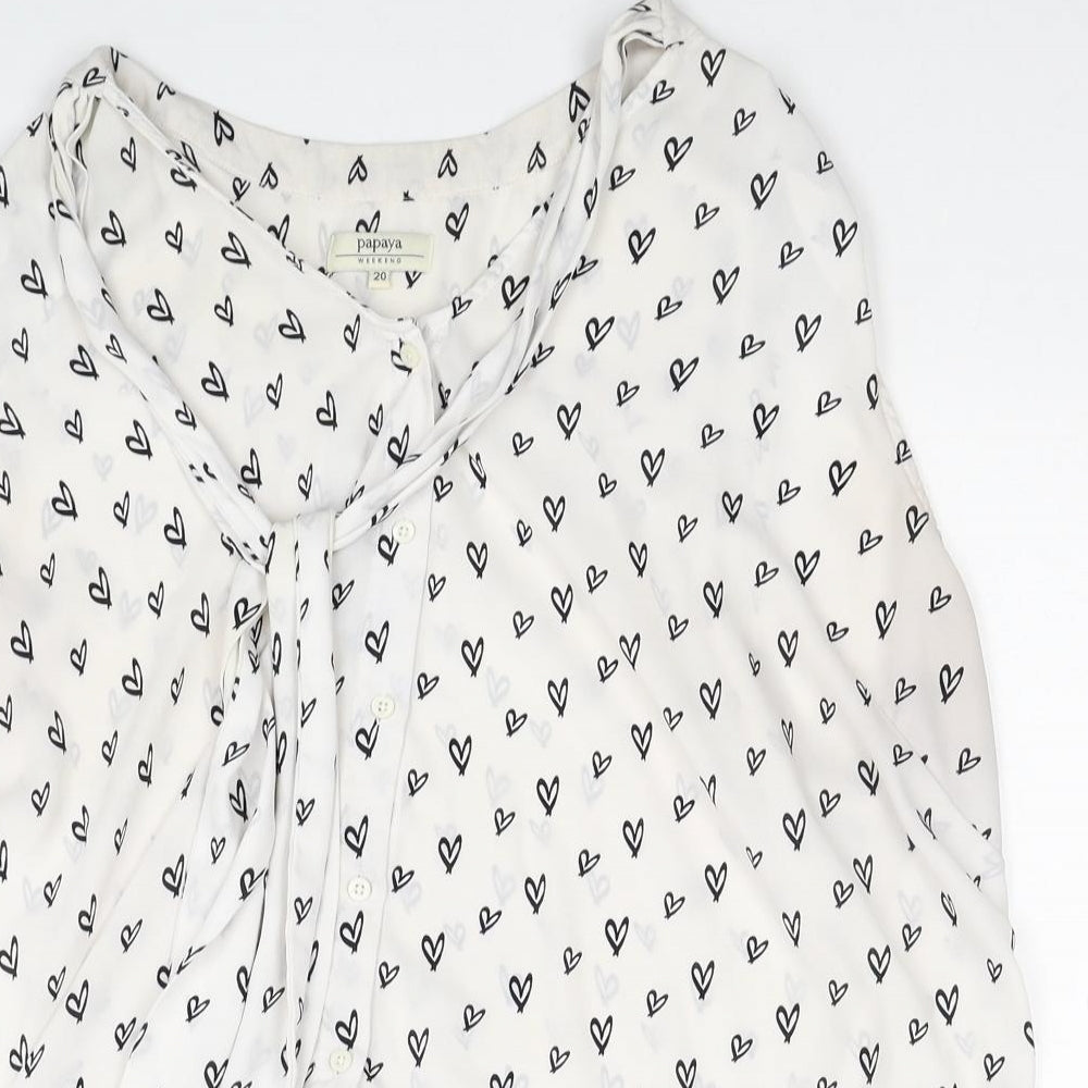 Papaya Womens White Geometric Polyester Basic Blouse Size 20 V-Neck - Heart
