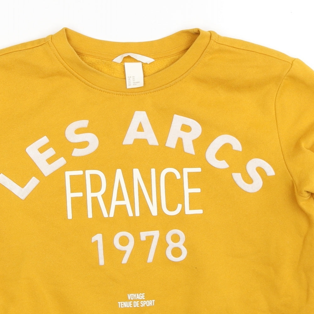 H&M Womens Yellow Cotton Pullover Sweatshirt Size XS Pullover - Les Arcs France 1978