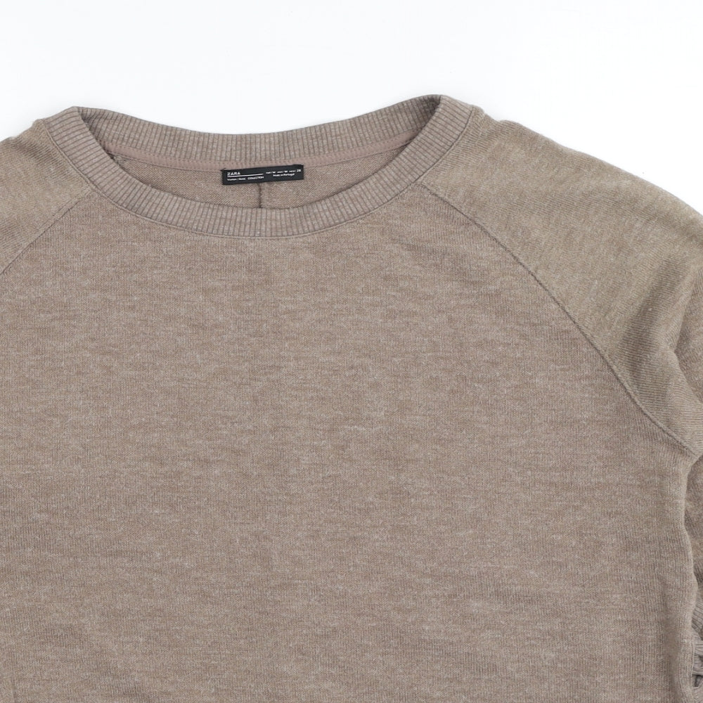 Zara Womens Beige Round Neck Polyester Pullover Jumper Size M