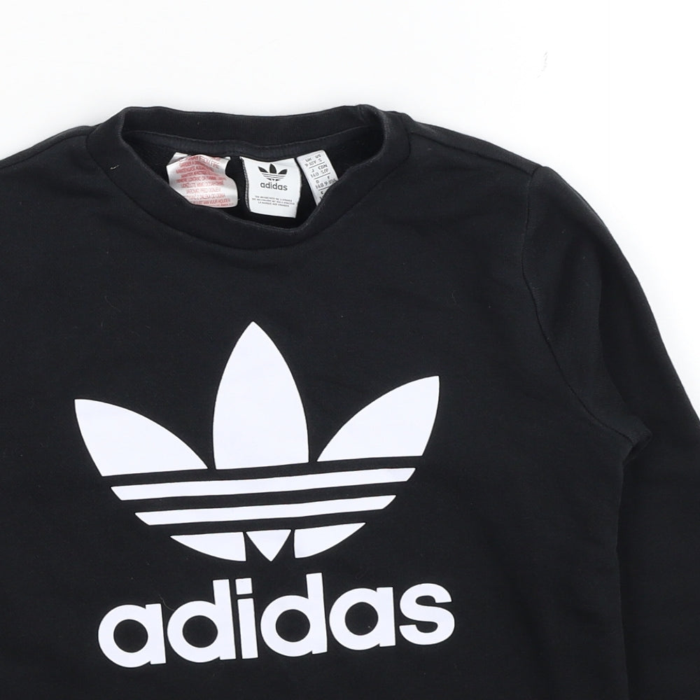 adidas Boys Black Cotton Pullover Sweatshirt Size 9-10 Years Pullover