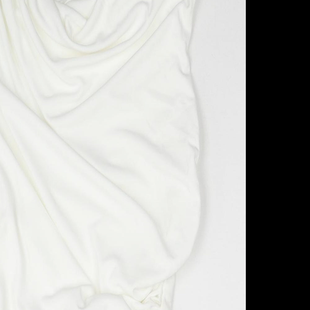 Zara Womens White Polyester Basic Blouse Size S Round Neck - Ruched