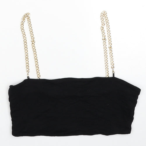 SheIn Womens Black Polyester Cropped Tank Size M Square Neck - Chain Straps