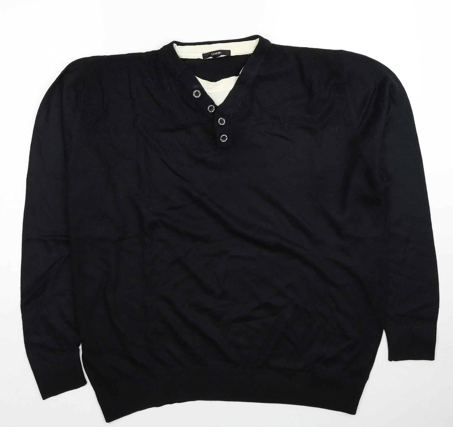 George Mens Black V-Neck Acrylic Pullover Jumper Size XL