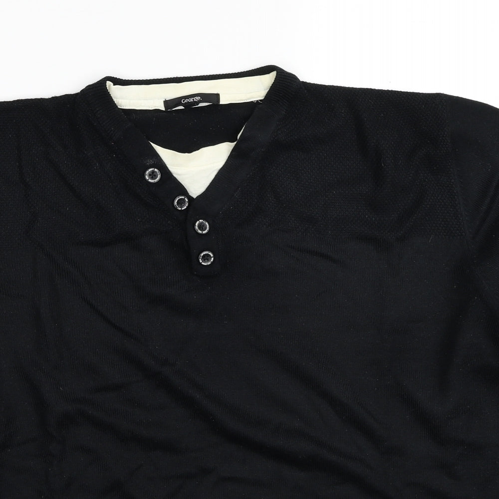 George Mens Black V-Neck Acrylic Pullover Jumper Size XL