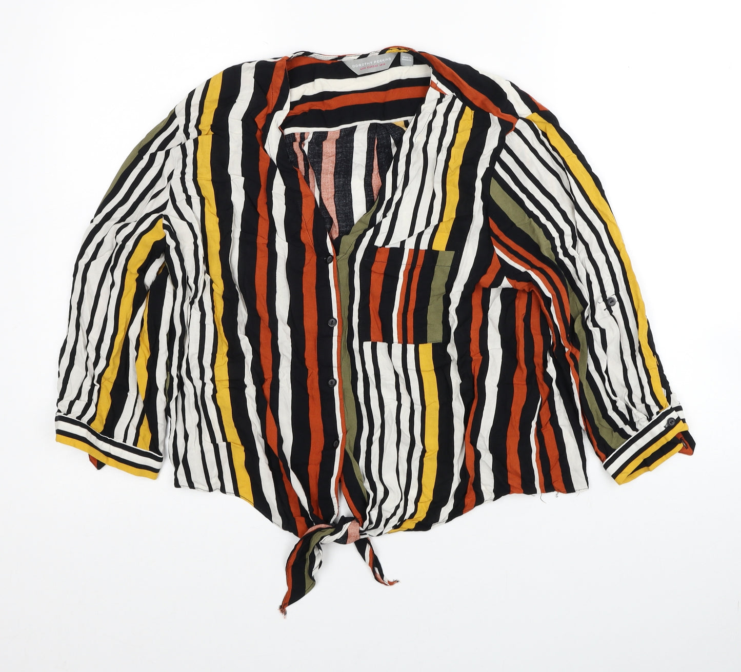 Dorothy Perkins Womens Multicoloured Striped Viscose Basic Button-Up Size 14 V-Neck