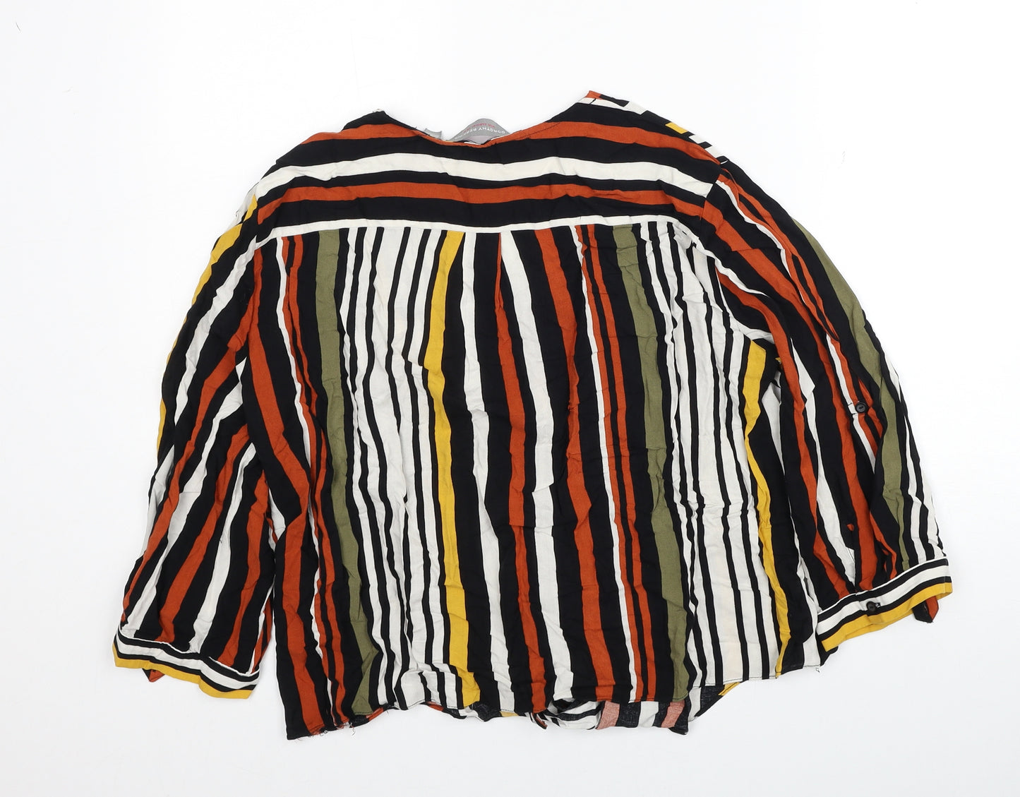 Dorothy Perkins Womens Multicoloured Striped Viscose Basic Button-Up Size 14 V-Neck