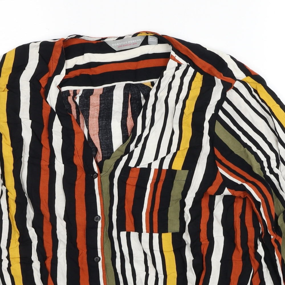 Dorothy Perkins Womens Multicoloured Striped Viscose Basic Button-Up Size 14 V-Neck