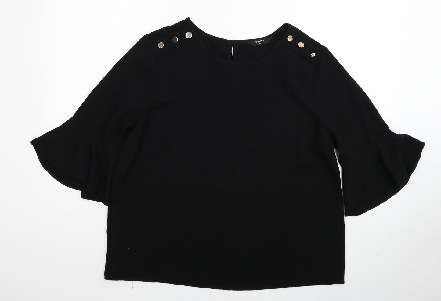 Papaya Womens Black Polyester Basic Blouse Size 16 Round Neck