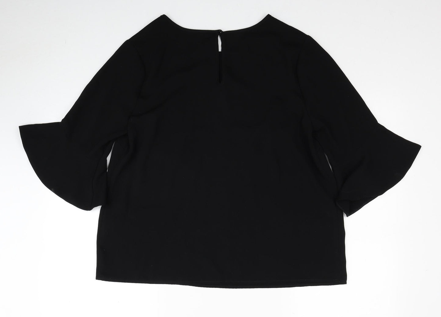 Papaya Womens Black Polyester Basic Blouse Size 16 Round Neck