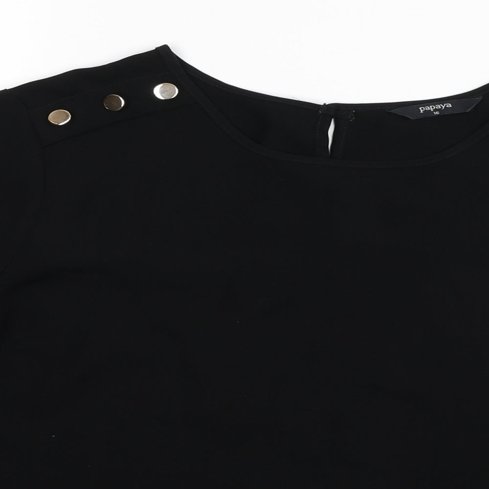 Papaya Womens Black Polyester Basic Blouse Size 16 Round Neck