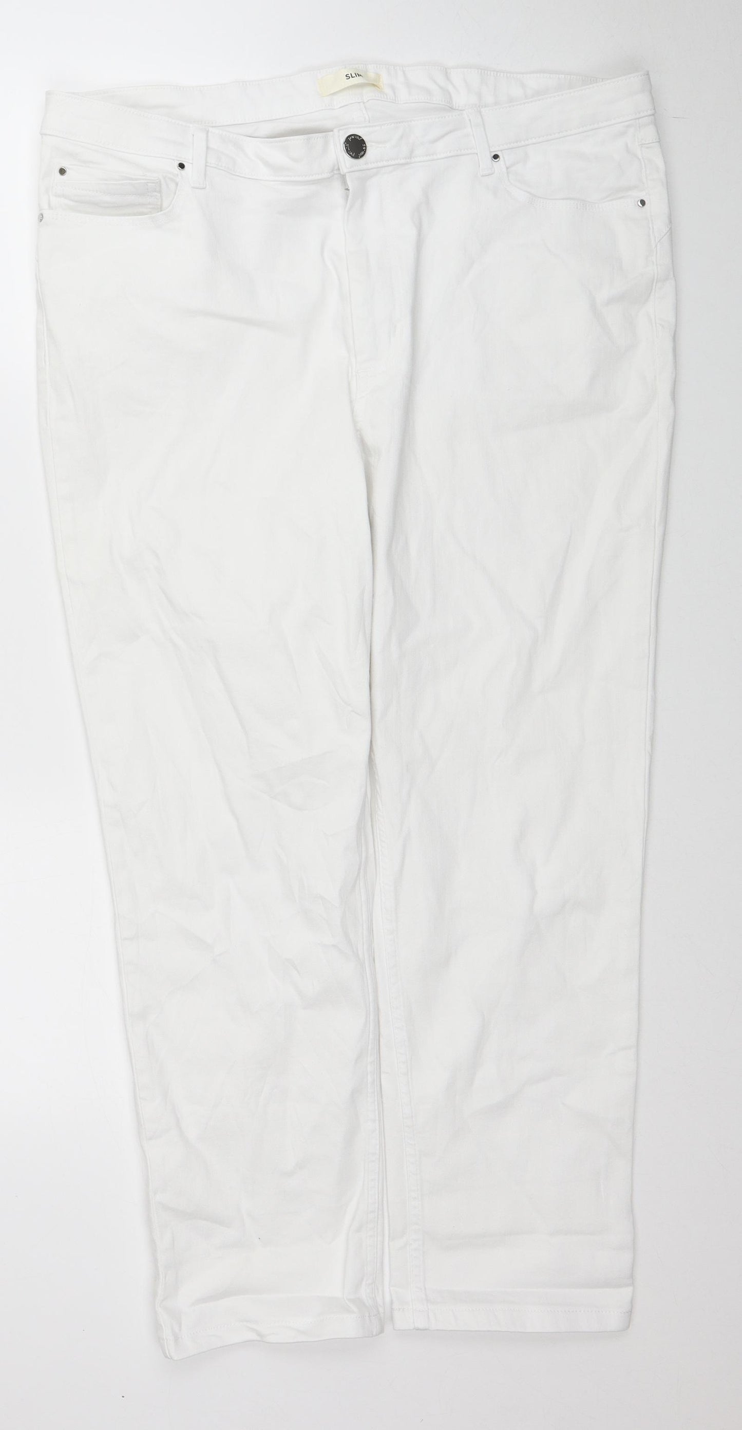 Marks and Spencer Womens White Cotton Straight Jeans Size 20 Regular Zip