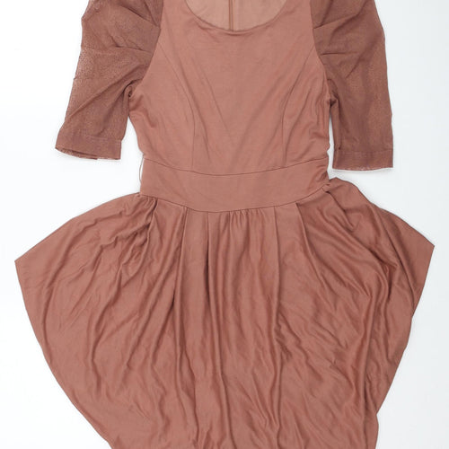 VERO MODA Womens Beige Polyester Fit & Flare Size XS Round Neck Zip