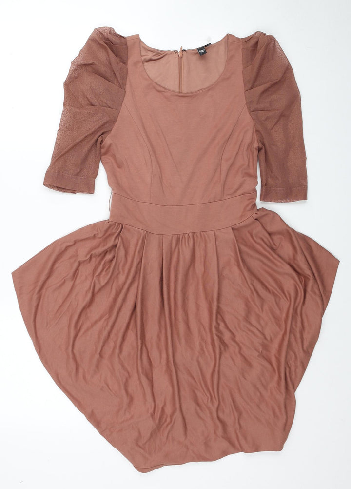 VERO MODA Womens Beige Polyester Fit & Flare Size XS Round Neck Zip