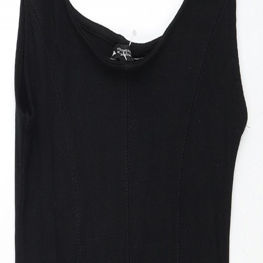 Zara Womens Black Cotton Tank Dress Size M Scoop Neck Pullover