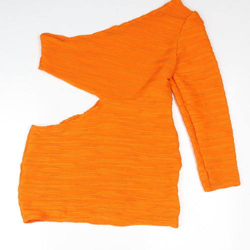 I SAW IT FIRST Womens Orange Polyester Bodycon Size 16 One Shoulder Pullover - Cut Out