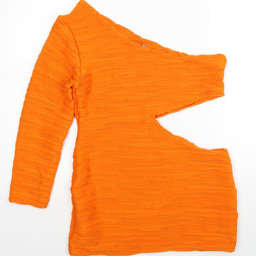 I SAW IT FIRST Womens Orange Polyester Bodycon Size 16 One Shoulder Pullover - Cut Out