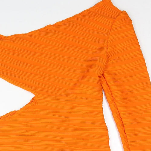 I SAW IT FIRST Womens Orange Polyester Bodycon Size 16 One Shoulder Pullover - Cut Out