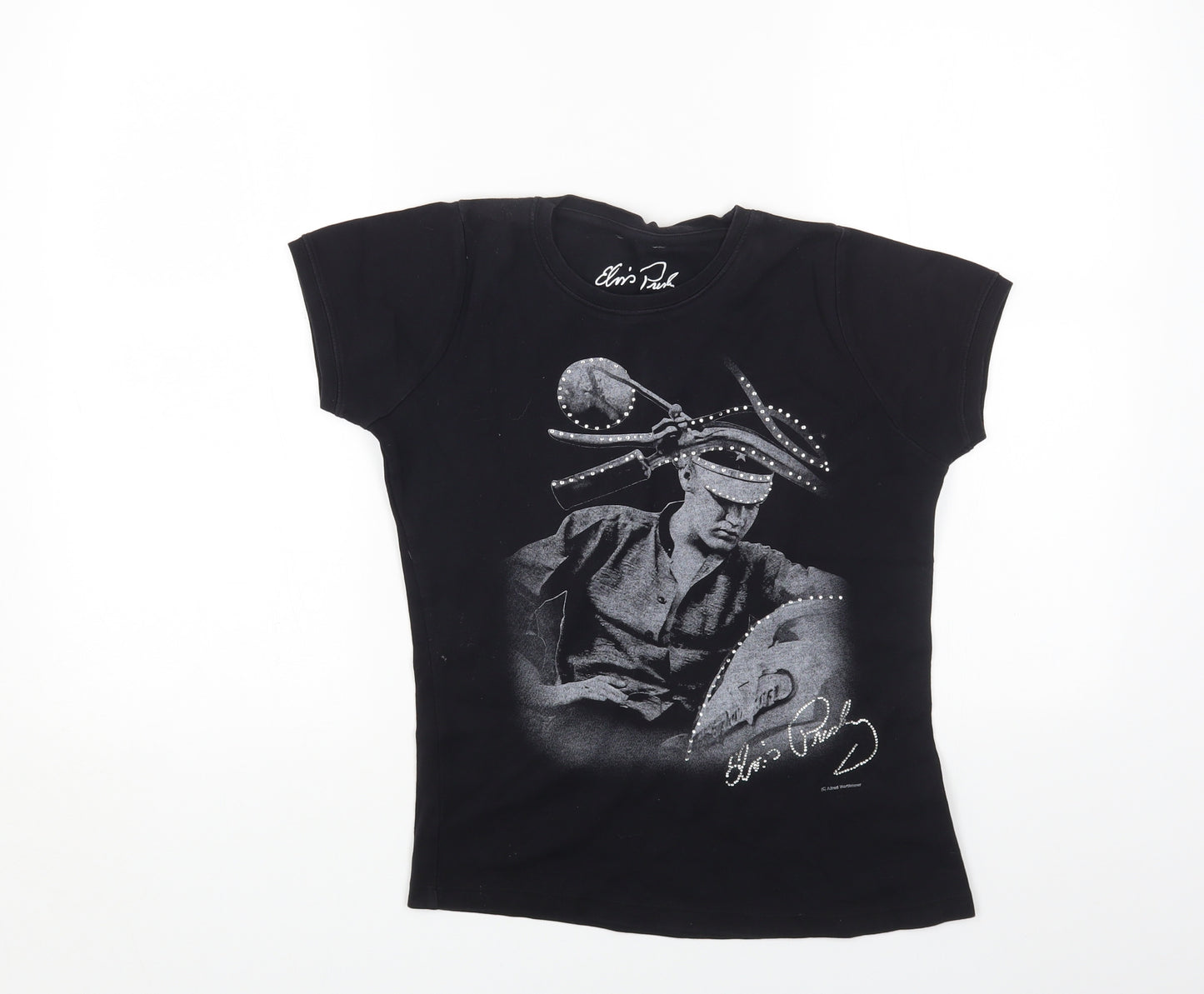 New Look Womens Black Cotton Basic T-Shirt Size 16 Round Neck - Elvis Presley
