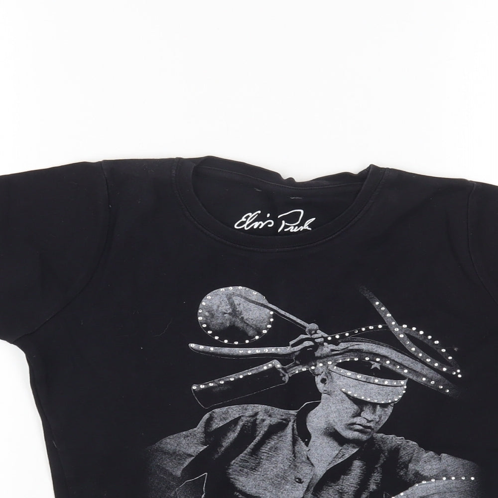 New Look Womens Black Cotton Basic T-Shirt Size 16 Round Neck - Elvis Presley