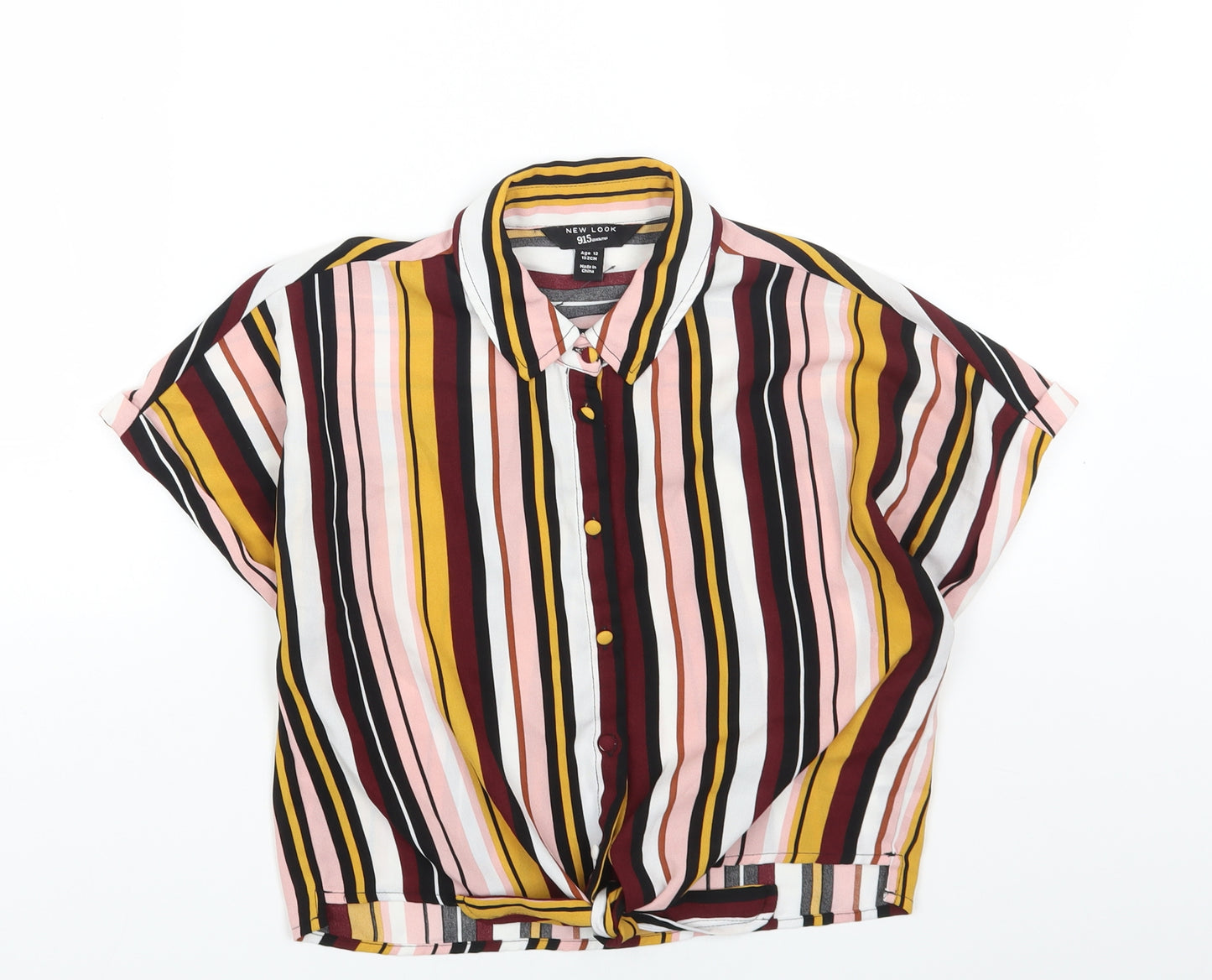 New Look Girls Multicoloured Striped Polyester Basic Button-Up Size 12 Years Collared Button