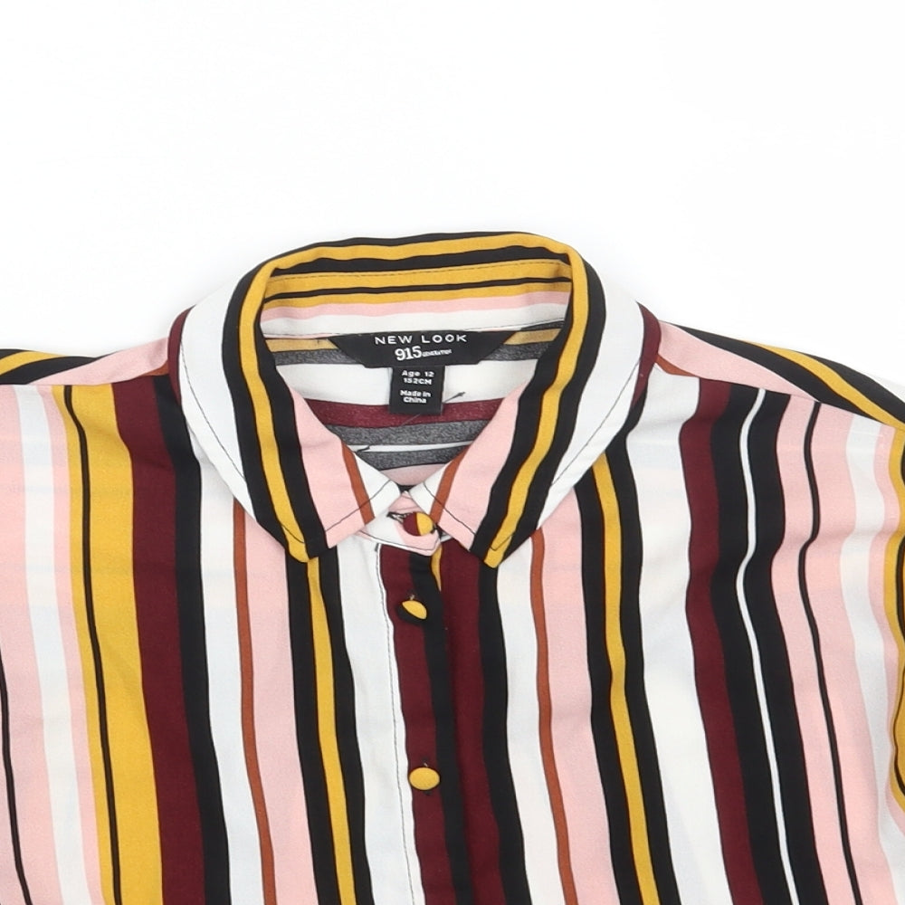 New Look Girls Multicoloured Striped Polyester Basic Button-Up Size 12 Years Collared Button