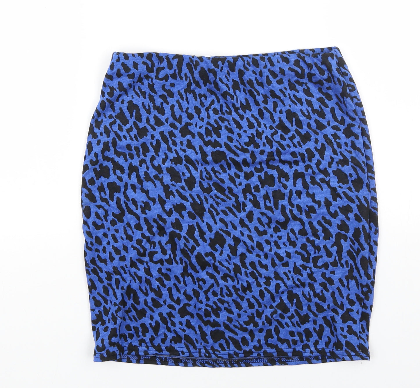 New Look Womens Blue Animal Print Polyester Bandage Skirt Size 10 - Leopard Pattern