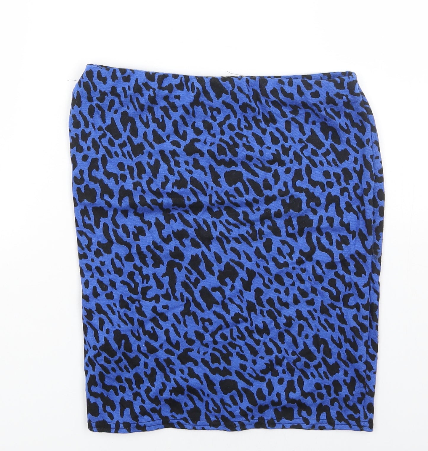 New Look Womens Blue Animal Print Polyester Bandage Skirt Size 10 - Leopard Pattern