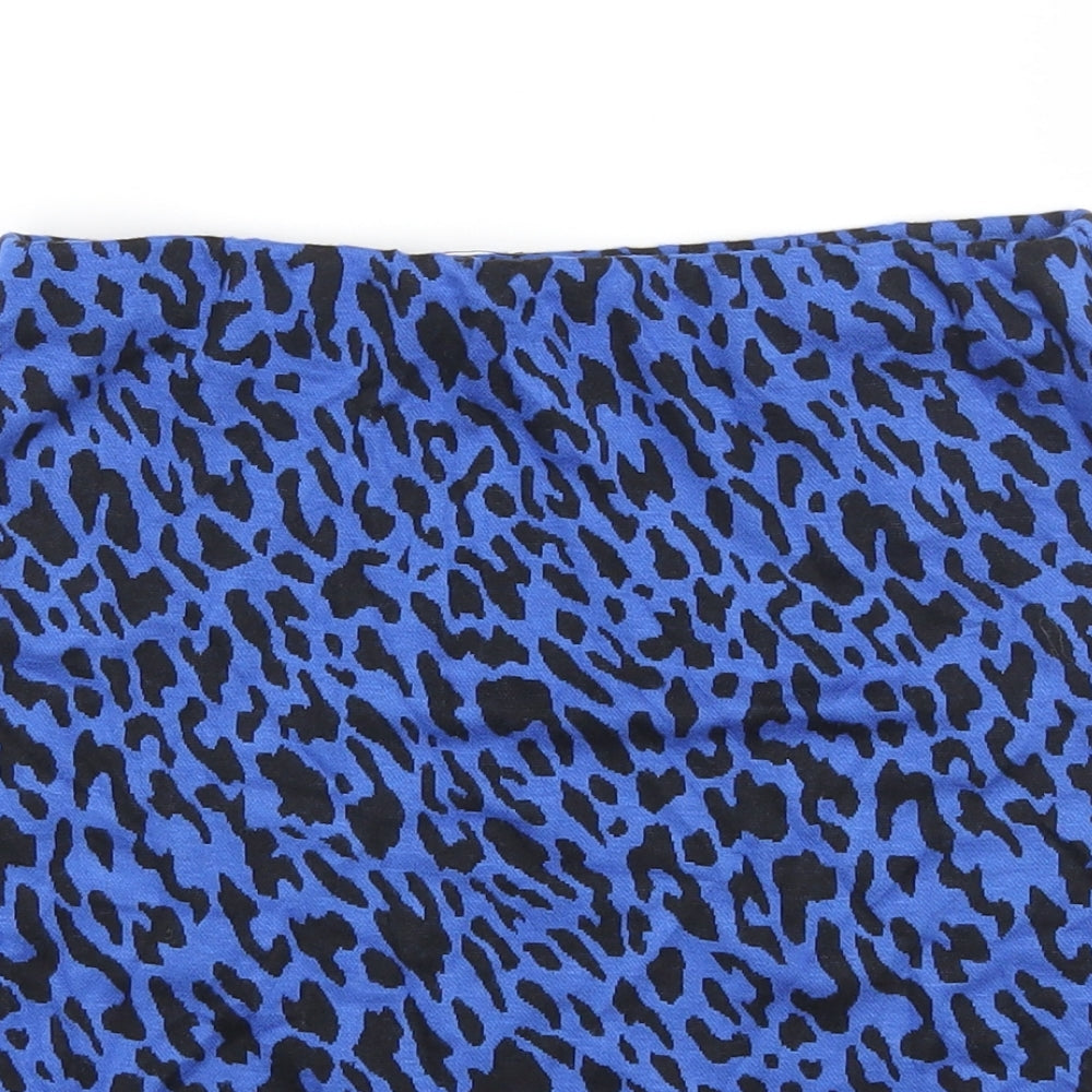 New Look Womens Blue Animal Print Polyester Bandage Skirt Size 10 - Leopard Pattern