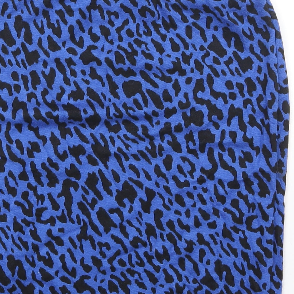 New Look Womens Blue Animal Print Polyester Bandage Skirt Size 10 - Leopard Pattern