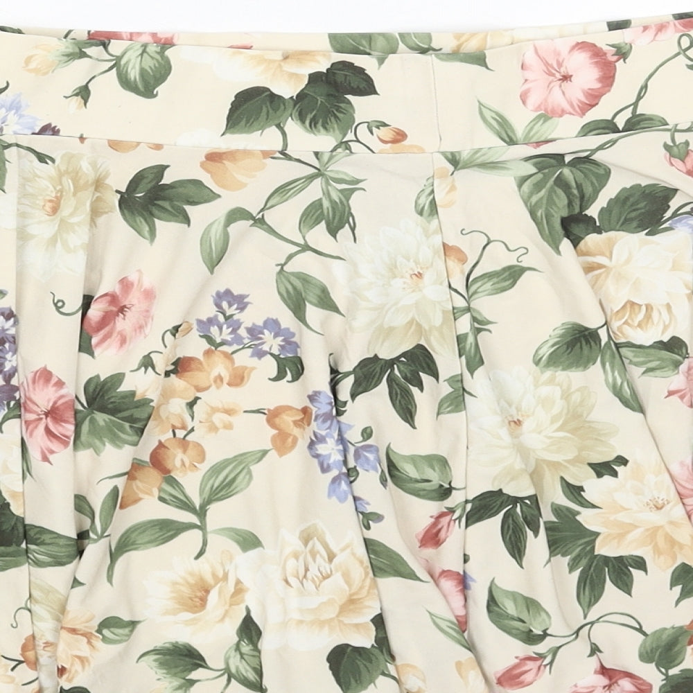 Topshop Womens Beige Floral Polyester Pleated Skirt Size 10