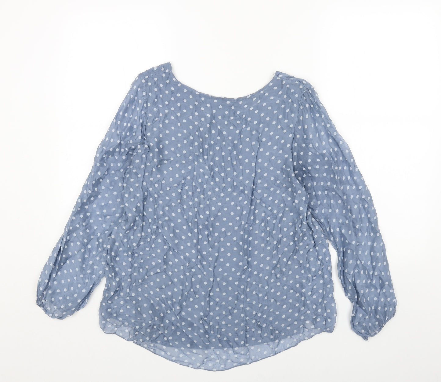 TENDENZ Womens Blue Polka Dot Polyester Basic Blouse Size S Boat Neck
