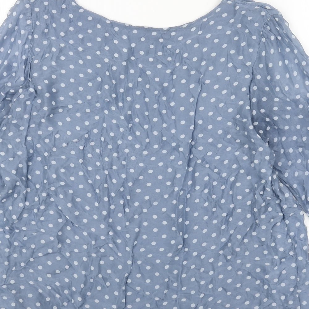 TENDENZ Womens Blue Polka Dot Polyester Basic Blouse Size S Boat Neck