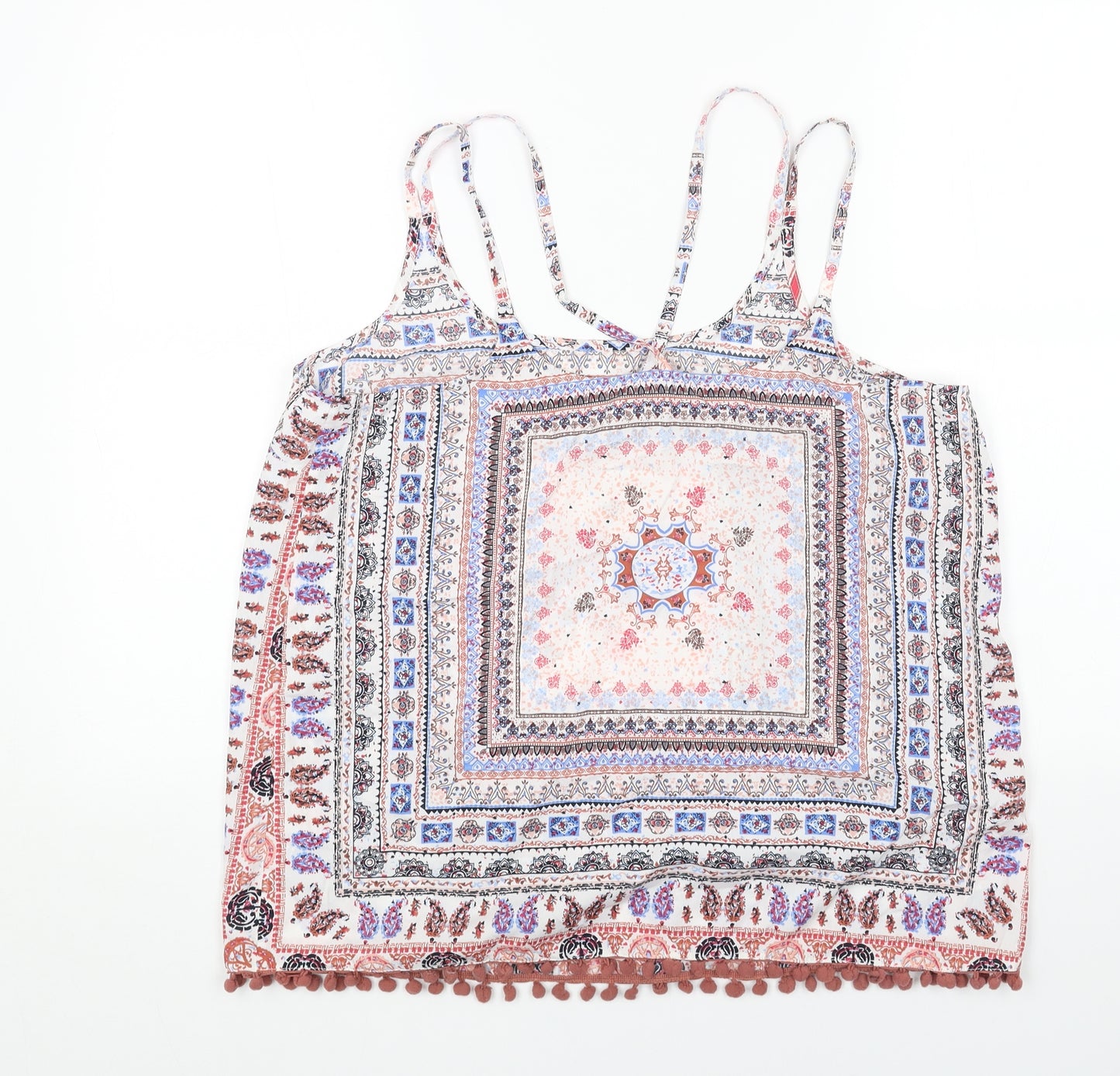 Peacocks Womens Multicoloured Geometric Polyester Camisole Tank Size 14 Round Neck