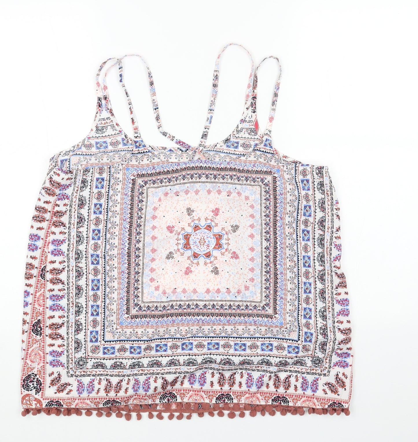 Peacocks Womens Multicoloured Geometric Polyester Camisole Tank Size 14 Round Neck