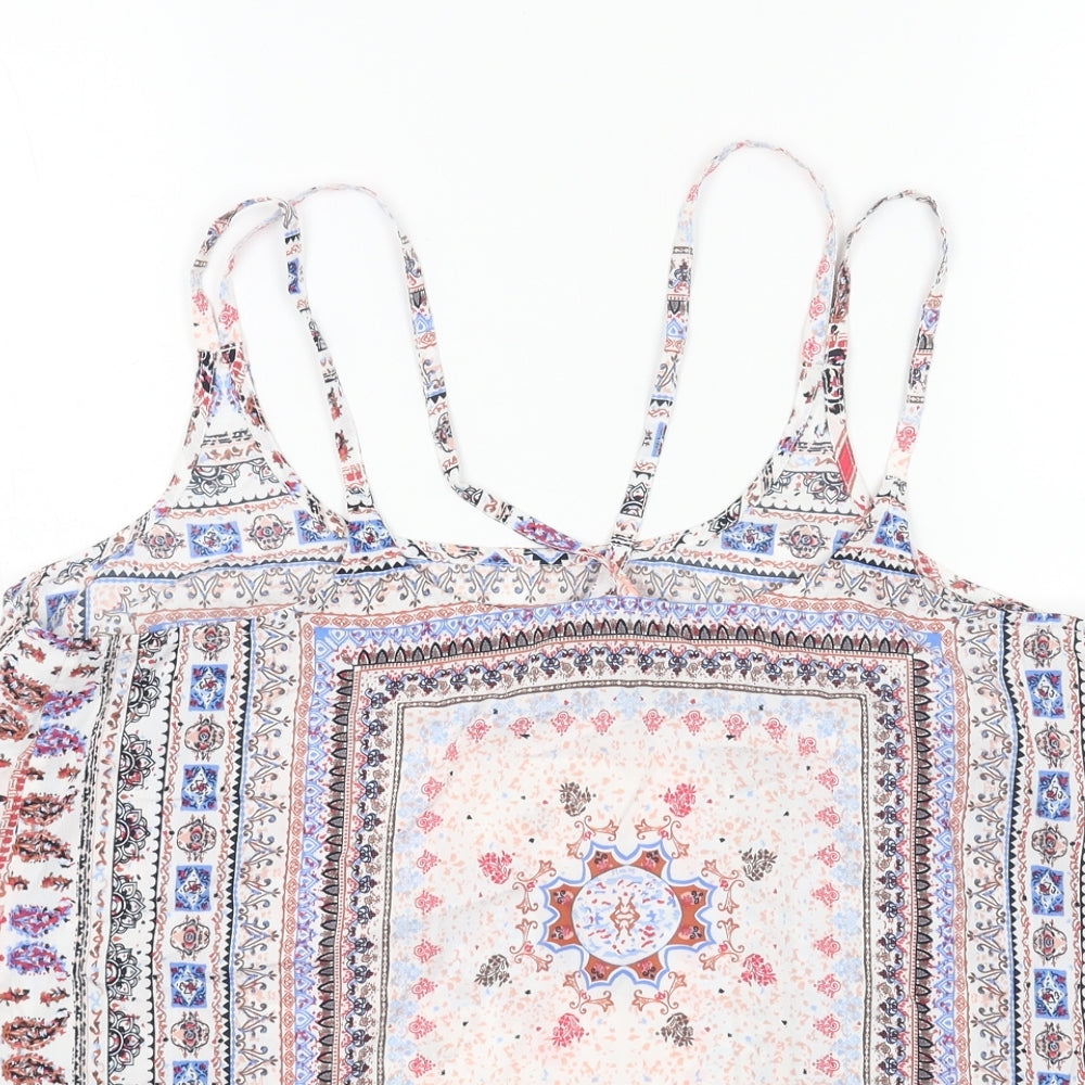 Peacocks Womens Multicoloured Geometric Polyester Camisole Tank Size 14 Round Neck