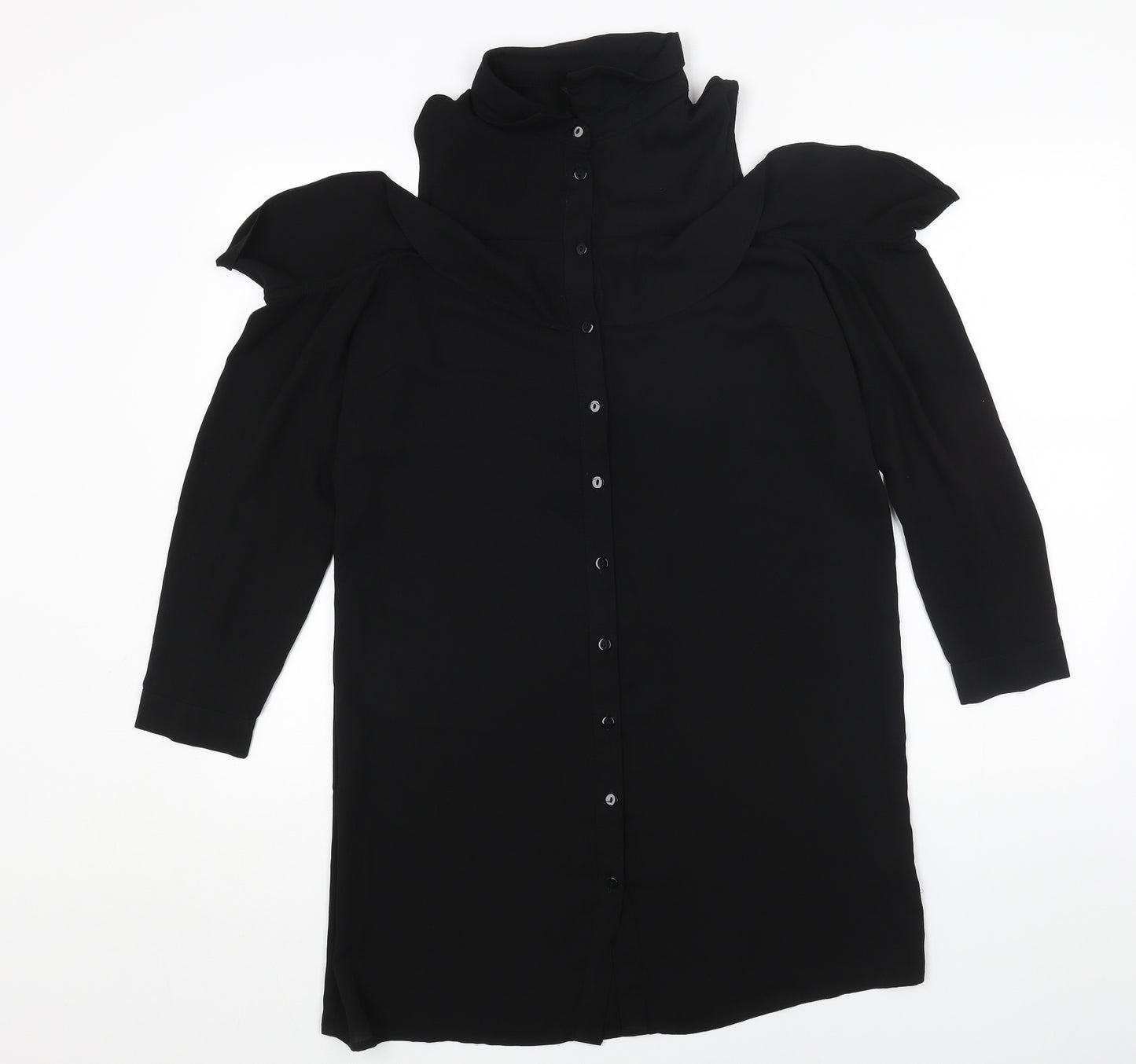 New Look Womens Black Polyester Shirt Dress Size 12 Collared Button - Cold Shoulder
