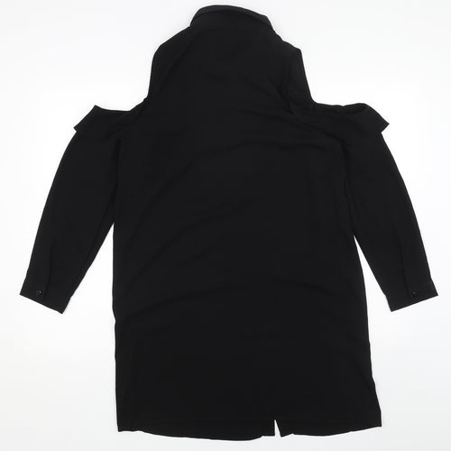 New Look Womens Black Polyester Shirt Dress Size 12 Collared Button - Cold Shoulder