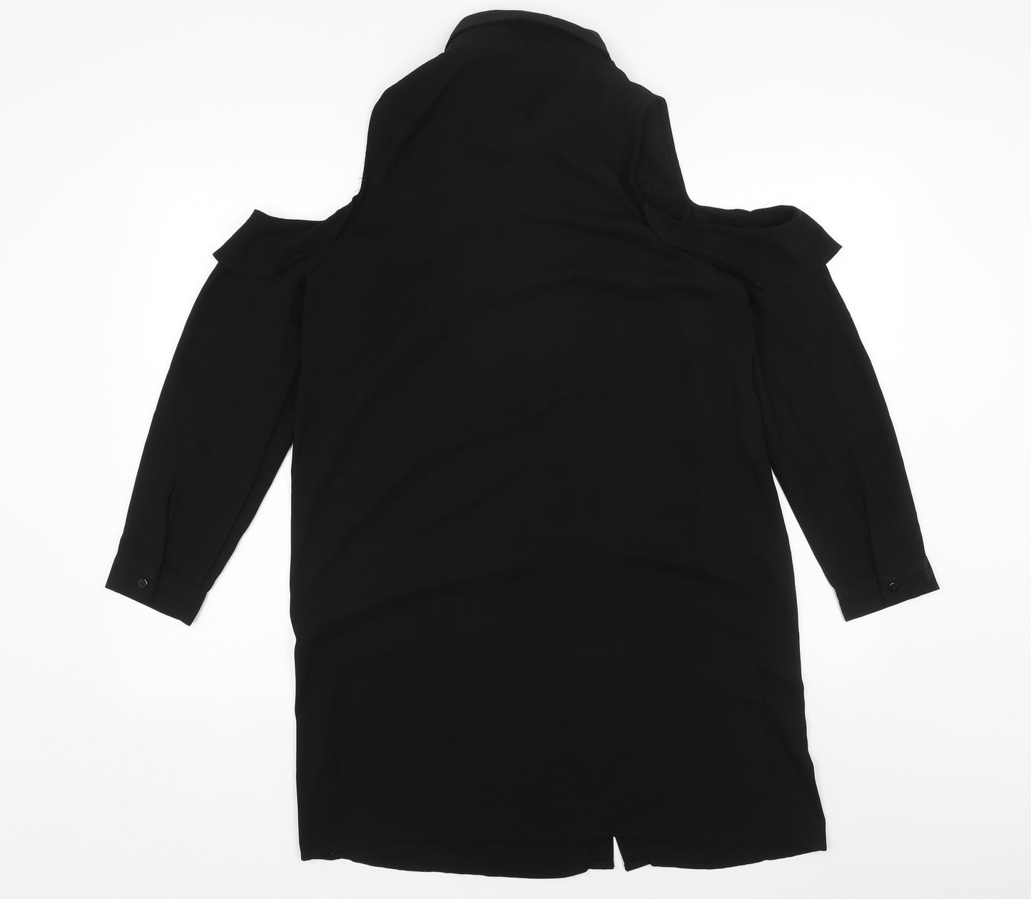 New Look Womens Black Polyester Shirt Dress Size 12 Collared Button - Cold Shoulder