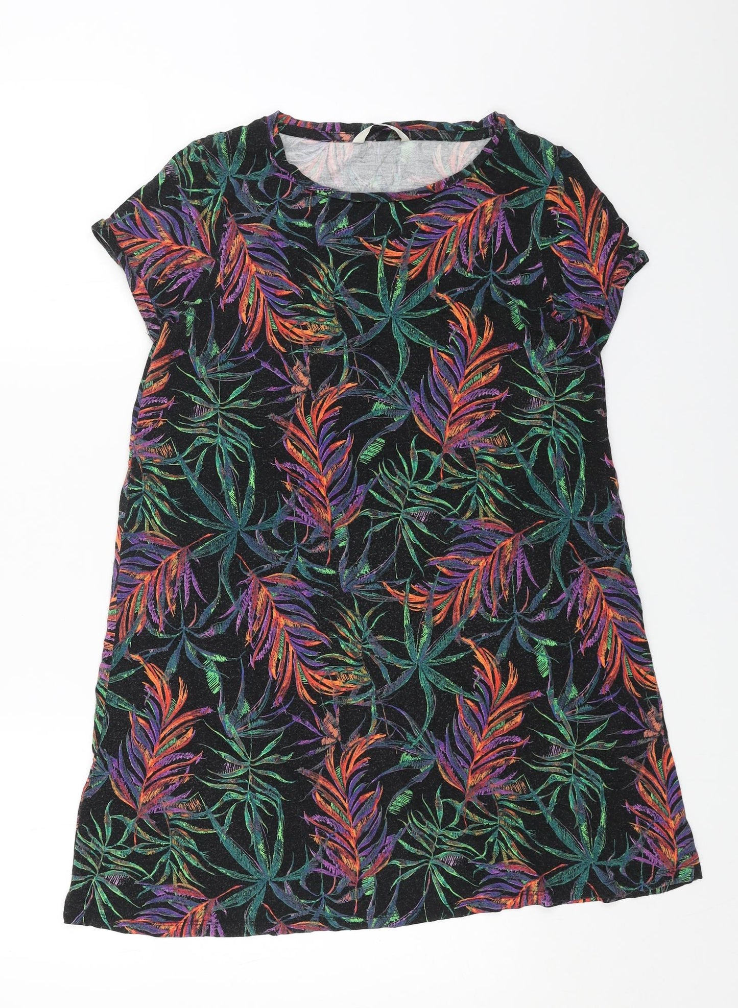 George Womens Multicoloured Geometric Viscose T-Shirt Dress Size 10 Boat Neck Pullover - Leaf Print