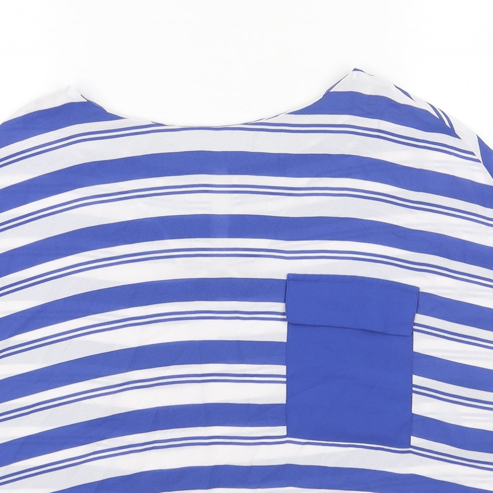 NEXT Womens Blue Striped Polyester Basic Blouse Size 18 Round Neck