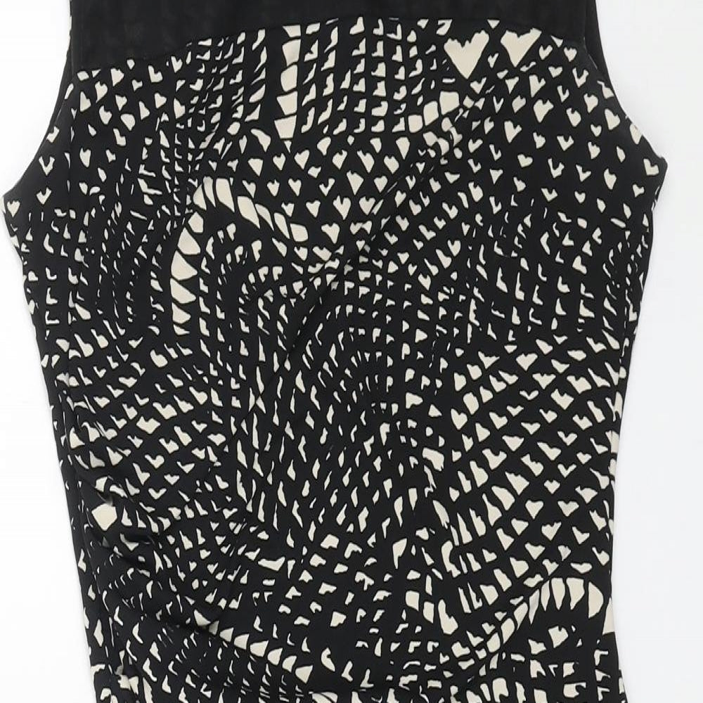 NEXT Womens Black Geometric Polyester Pencil Dress Size 6 Square Neck Button - Chiffon Detail