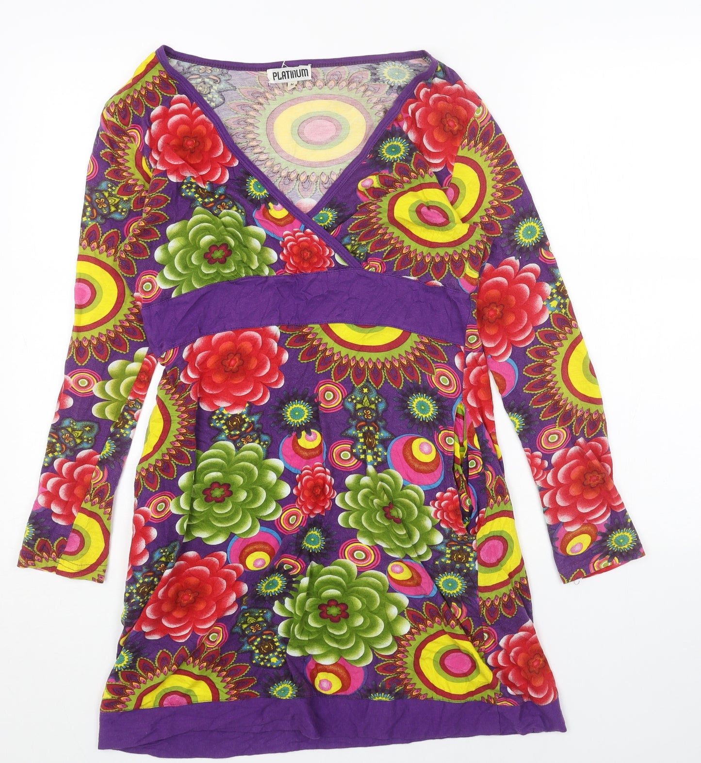 Platinum Womens Multicoloured Geometric Cotton A-Line Size M V-Neck Pullover