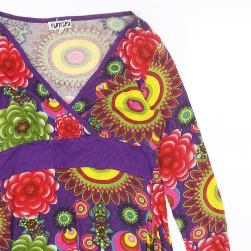 Platinum Womens Multicoloured Geometric Cotton A-Line Size M V-Neck Pullover