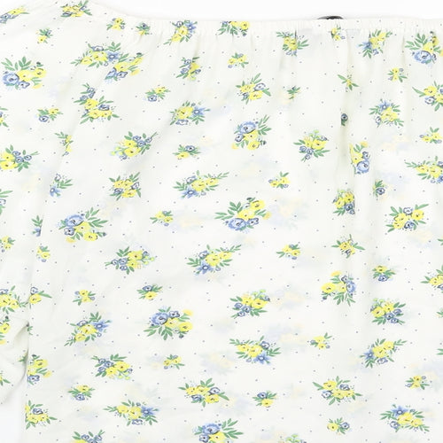 Peacocks Womens White Geometric Polyester Basic T-Shirt Size 10 Round Neck