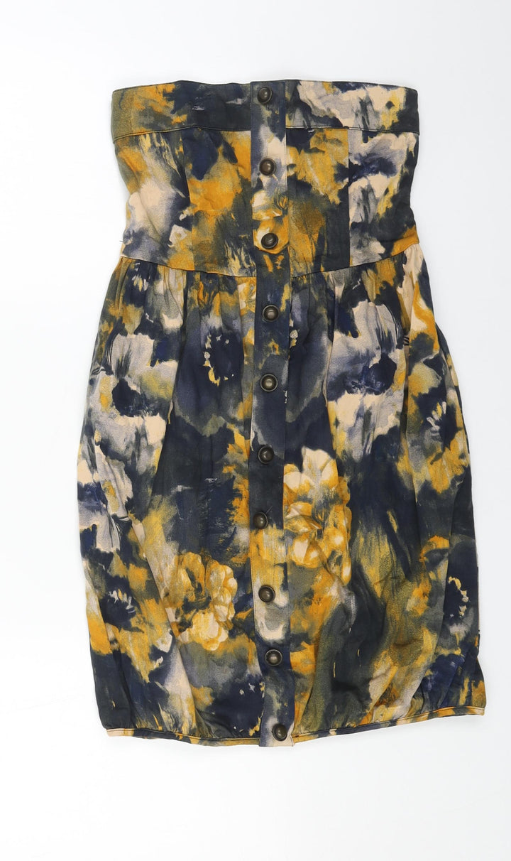 Vera Moda Womens Yellow Floral Cotton Mini Size XS Off the Shoulder Pullover
