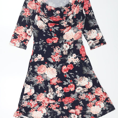 Ecoline Womens Blue Floral Cotton A-Line Size 10 Scoop Neck Pullover