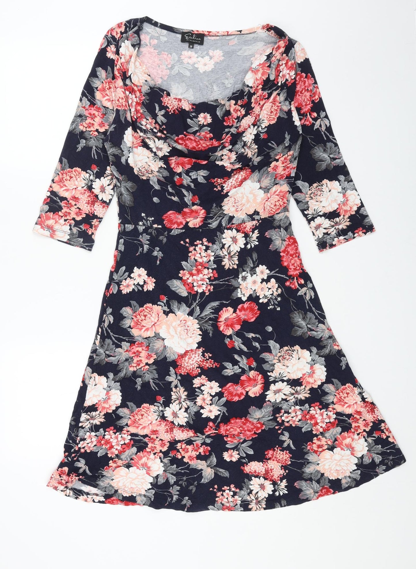Ecoline Womens Blue Floral Cotton A-Line Size 10 Scoop Neck Pullover