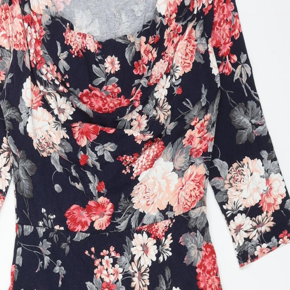 Ecoline Womens Blue Floral Cotton A-Line Size 10 Scoop Neck Pullover