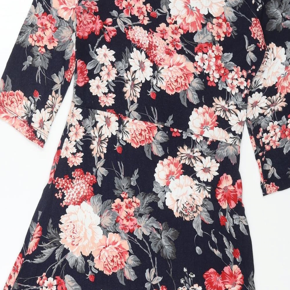 Ecoline Womens Blue Floral Cotton A-Line Size 10 Scoop Neck Pullover