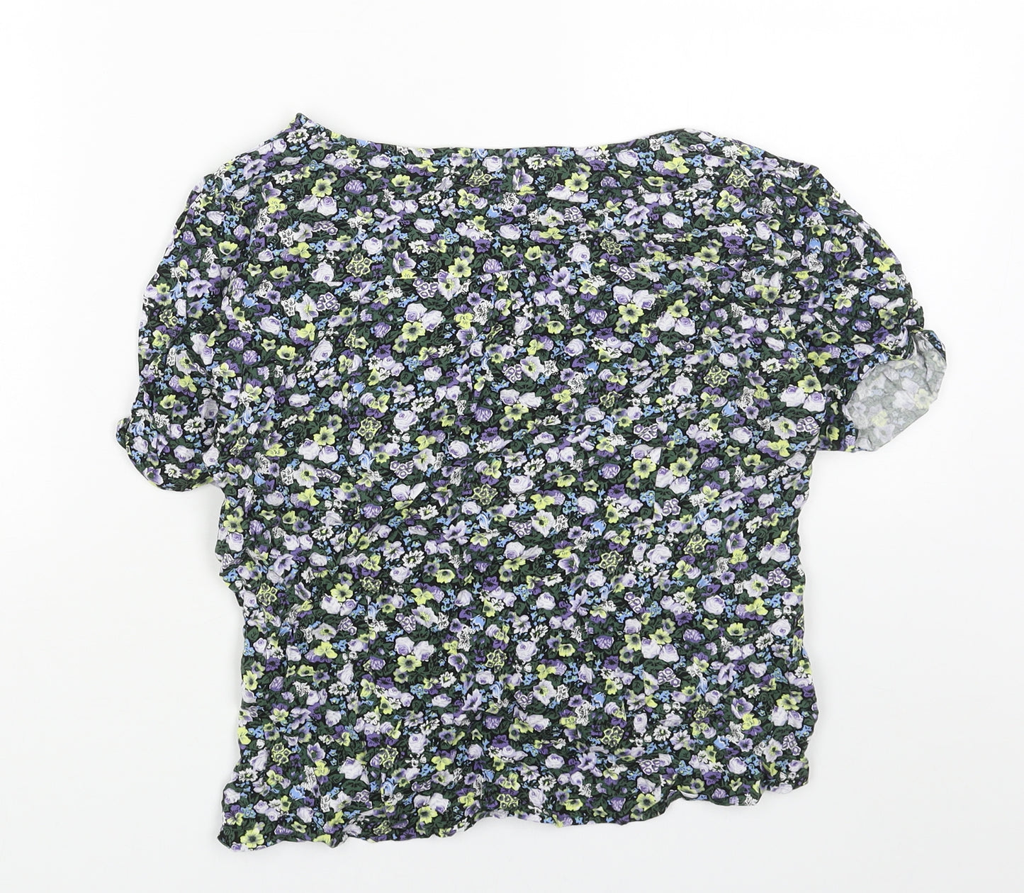 Oasis Womens Green Floral Viscose Basic T-Shirt Size 12 V-Neck